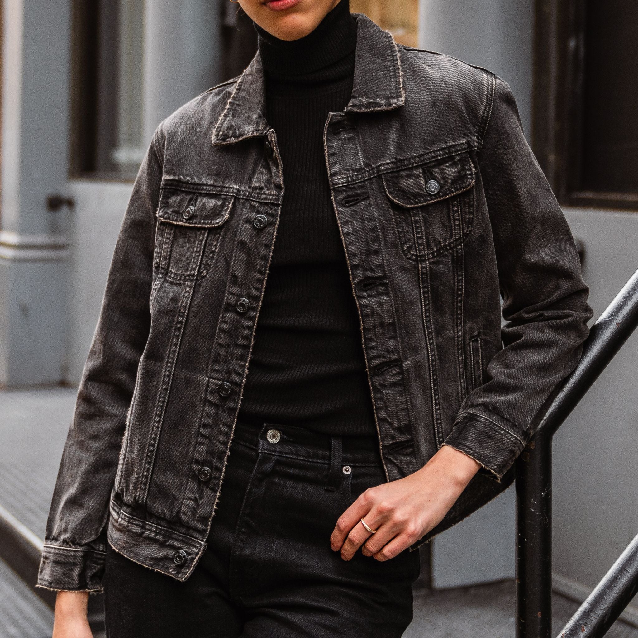 Denim Trucker Jacket | Faded Black